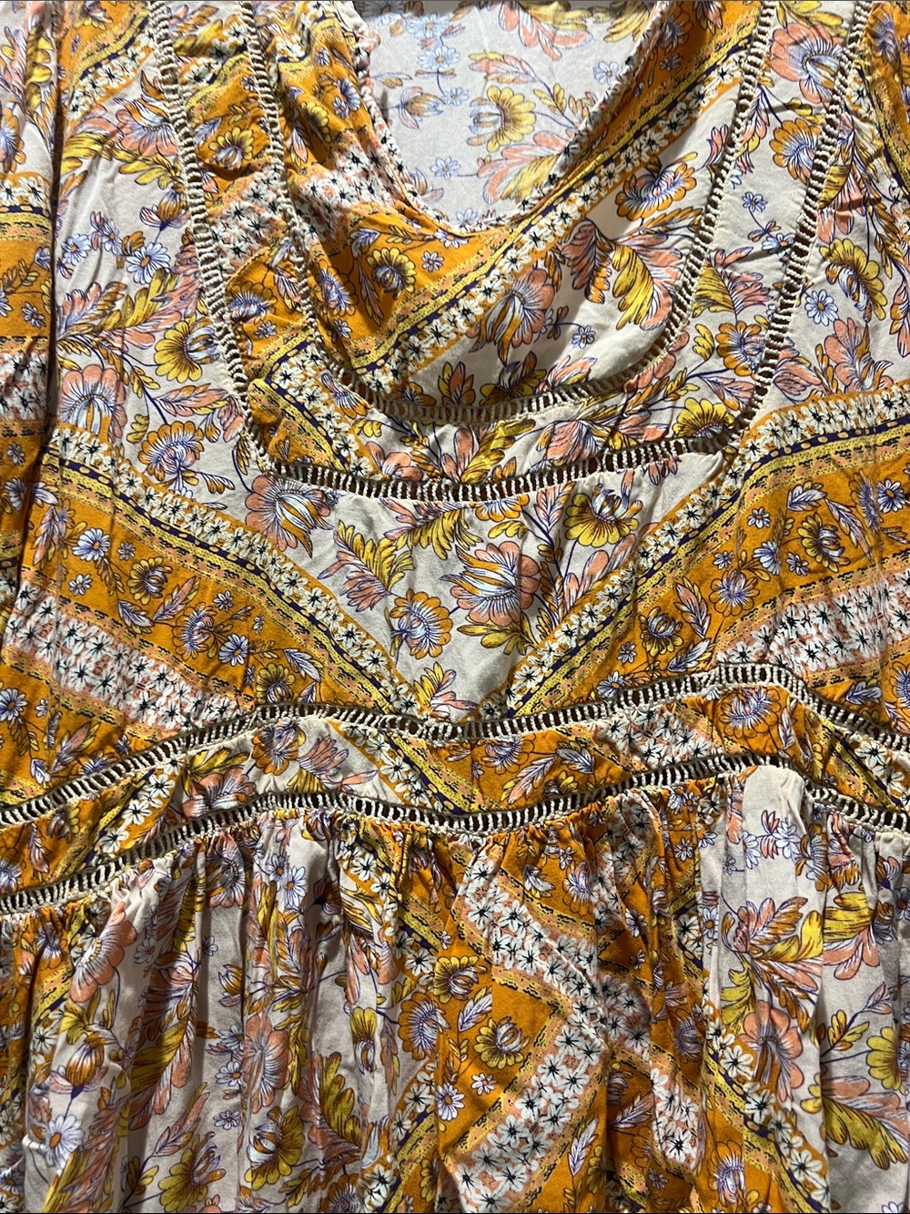 Jaase Mustard Floral Boho Peasant Blouse - Picture 5 of 9